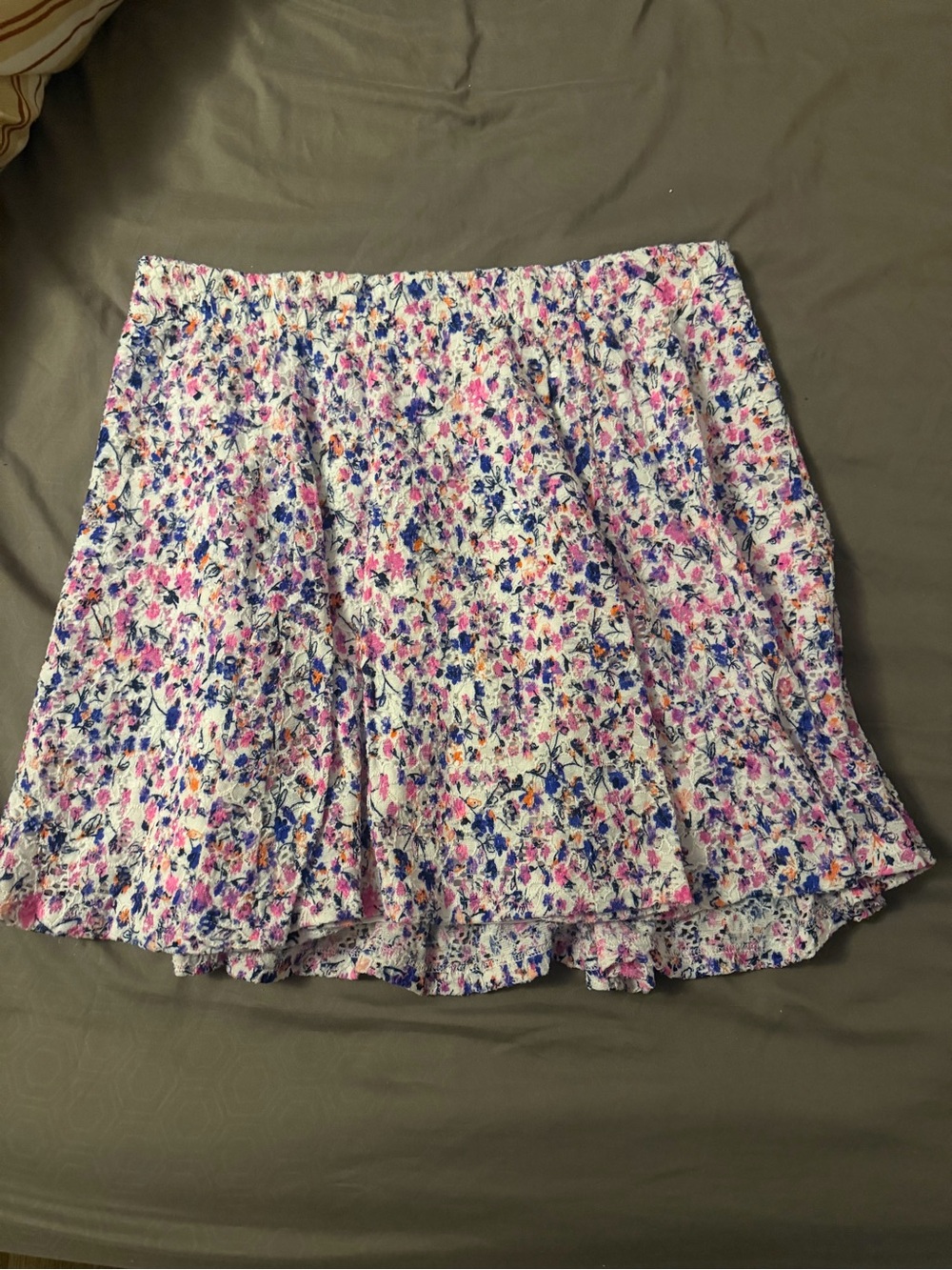 Candie's White Floral A-Line Skirt with Pink & Blue Print